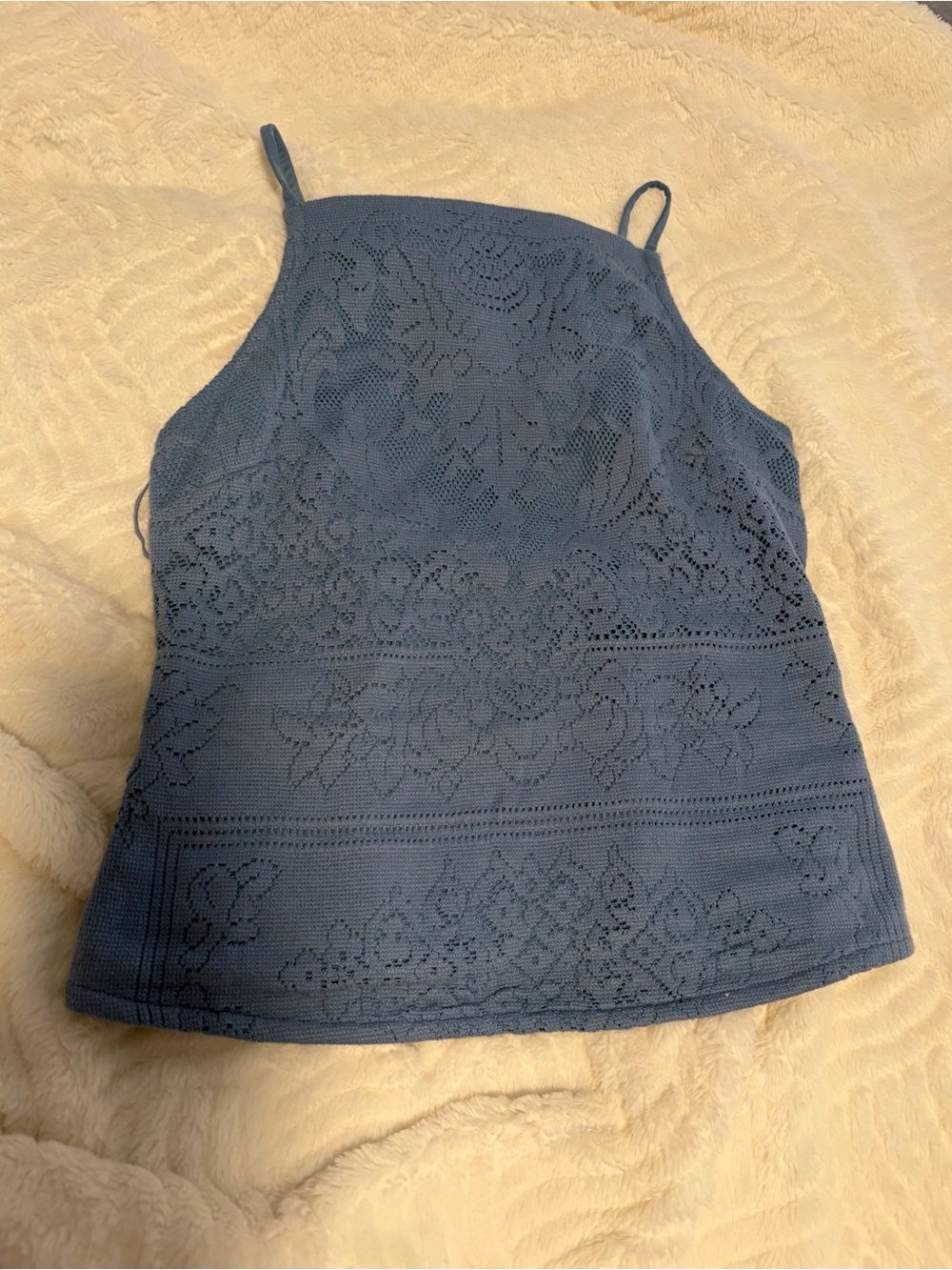 Free People Blue Lace Knit Halter Cami Top